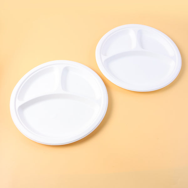 Freshee 10 Inch 3-compartment Round Compostable Bagasse Plate (10 Pc)