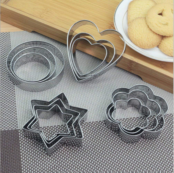 0813 Cookie Cutter Stainless Steel Cookie Cutter With Shape Heart Round Star And Flower (12 Pieces)